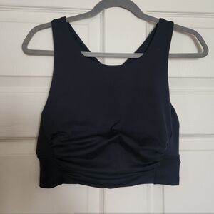 Navy Ruched Crop Top Sports Bra